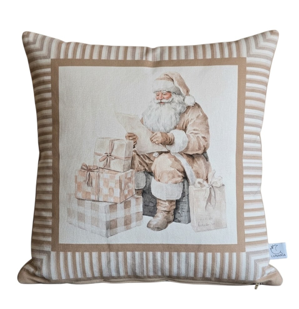 Federa Cuscino Natalizia Babbo Natale Gold in Tessuto TEA