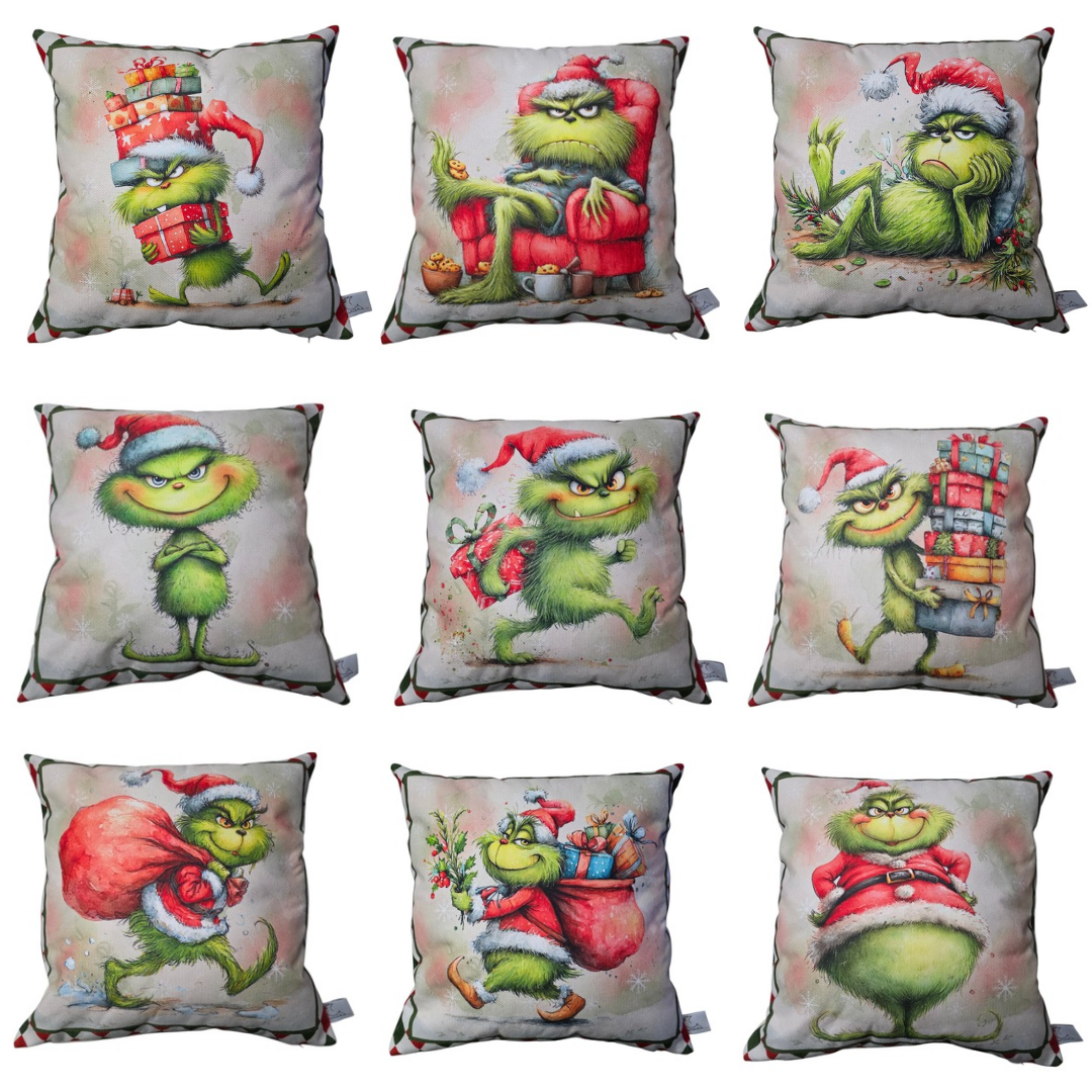 Federa Cuscino Natalizia Grinch in Tessuto TEA